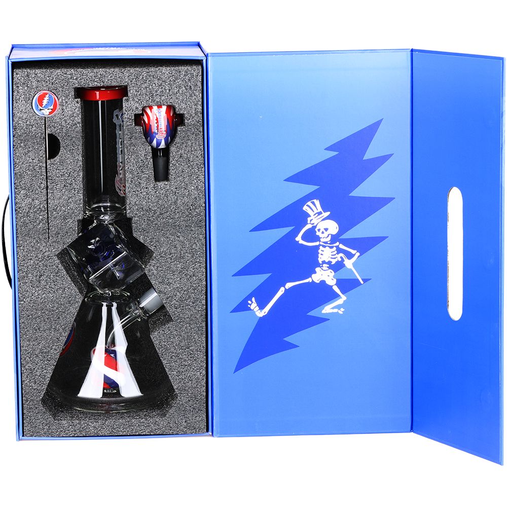 Grateful Dead x Pulsar Inception Cube Beaker Glass Water Pipe - 12.75" / 14mm F - Discreet Smoker