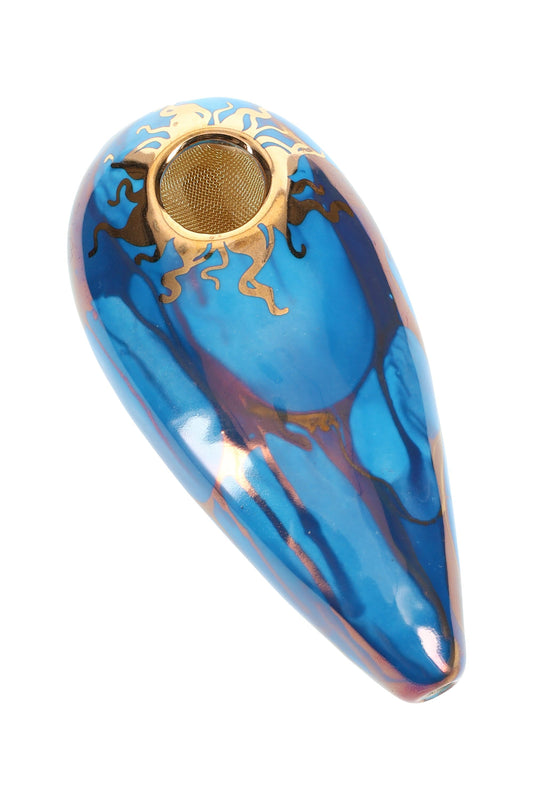 Ancient Creations Ceramics 4″ Oval Ceramic Hand Pipe – Brass Screen – US-Made