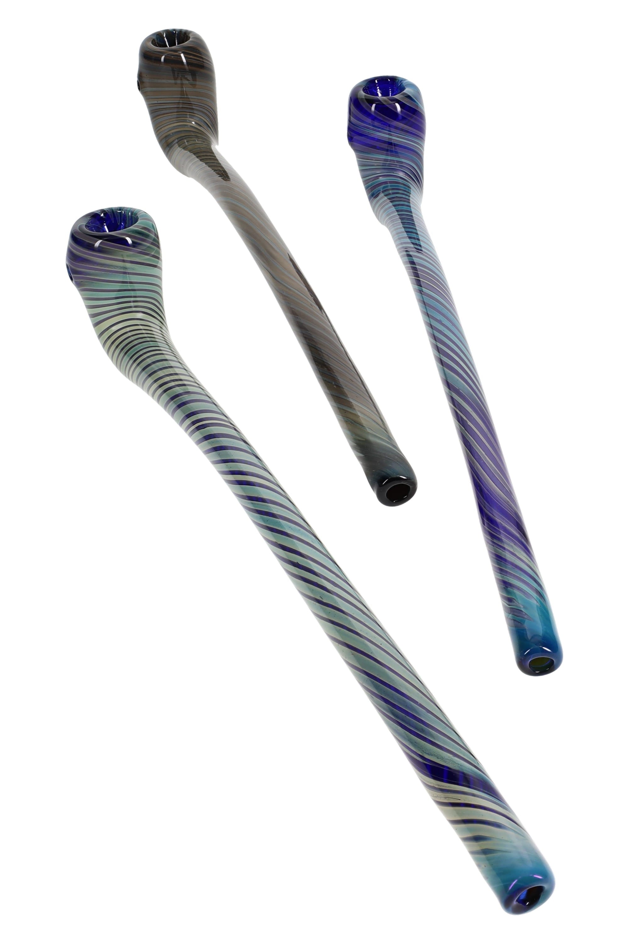 Silver Fumed Spiral Striped Glass Sherlock Pipe “Moon Twister” – 11.5″ – Assorted - Discreet Smoker
