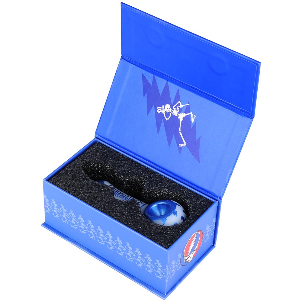 Grateful Dead x Pulsar Blue Sky Dancing Skellies Glass Spoon Pipe - 4.75" - Discreet Smoker