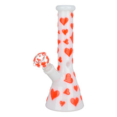 Valentines Day Heart Glow In The Dark Beaker Water Pipe - 10" / 14mm F - Discreet Smoker