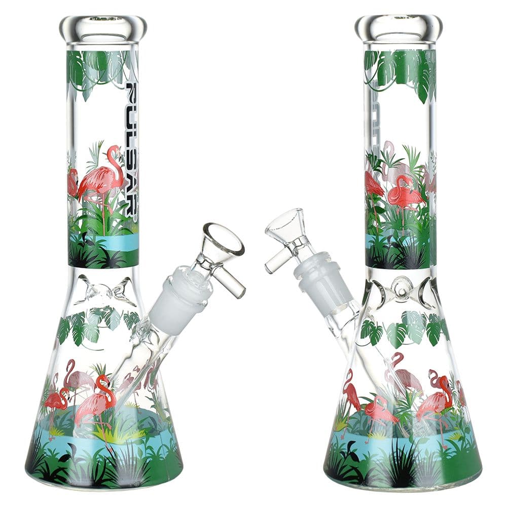Pulsar Chillin' Flamingos Glass Beaker Water Pipe | 14mm F - Discreet Smoker
