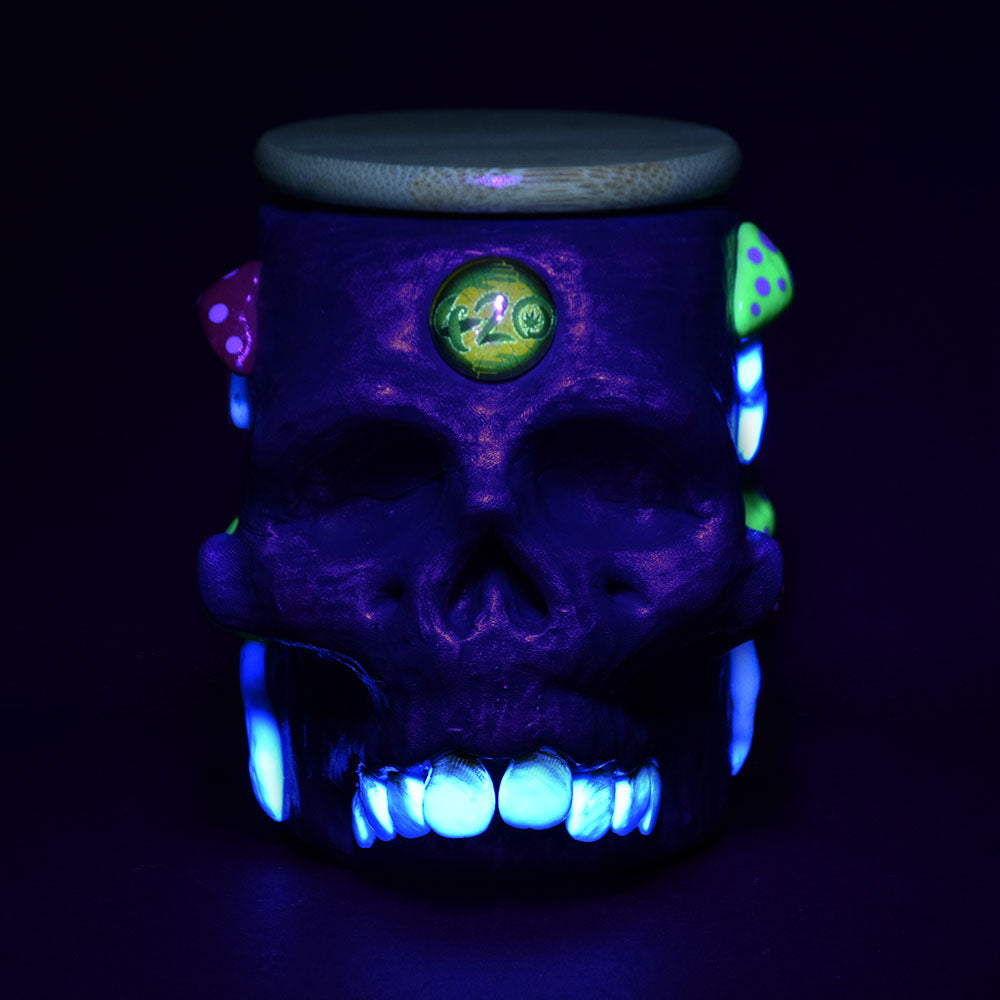 Pulsar Third Eye Shroom Skull Glass Jar - 4.25" - Discreet Smoker