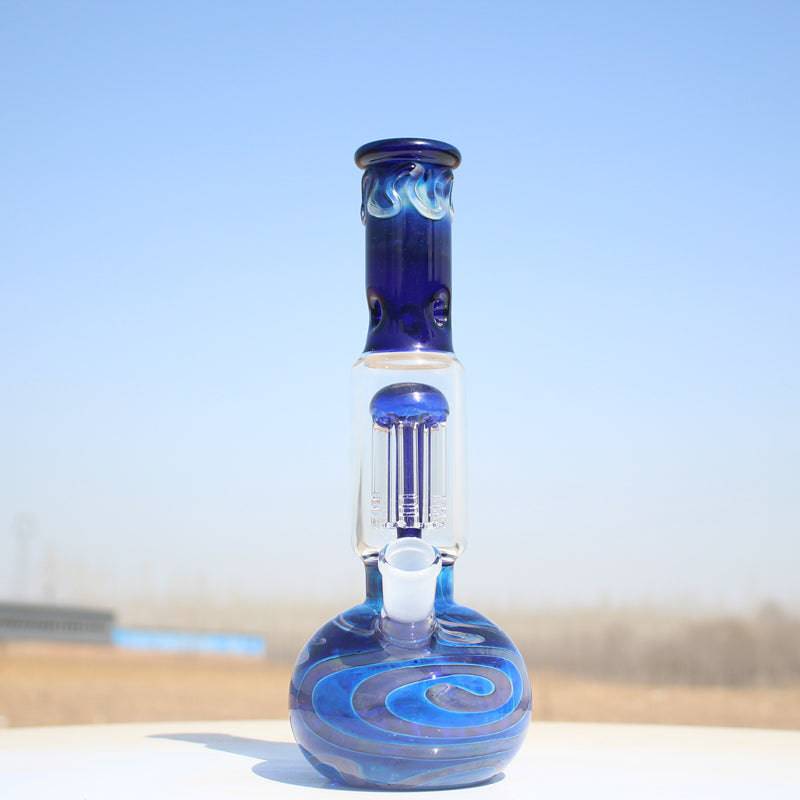 10.5" Blue Buddha Glass Water Pipe w/ Coil Perc - Discreet Smoker