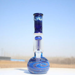10.5" Blue Buddha Glass Water Pipe w/ Coil Perc - Discreet Smoker
