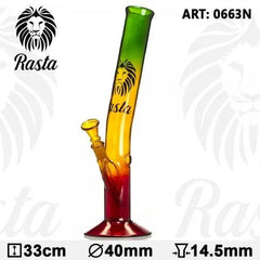 13.5" Rasta Colored Glass Water Pipe w/ Lion Logo - Discreet Smoker