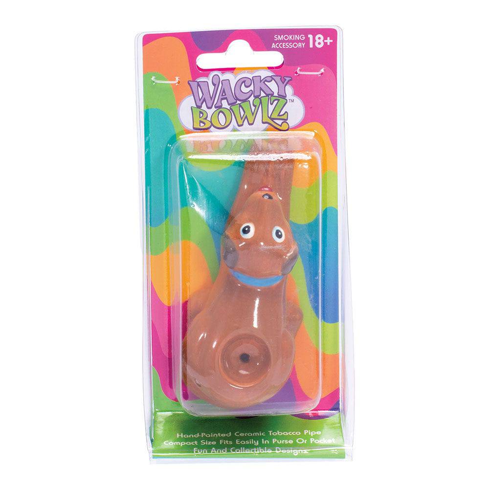 Wacky Bowlz Brown Dog Ceramic Pipe - 4.5" - Discreet Smoker