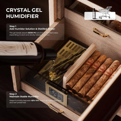 Cigar Humidor, Cigar Humidor Cabinet Airtight Desktop Humidor Accessory Drawer Holds 150 Cigars,3 Cedar Tary Dividers, Magnetic Door Digital Hygrometer Humidifiers,Gift for Men