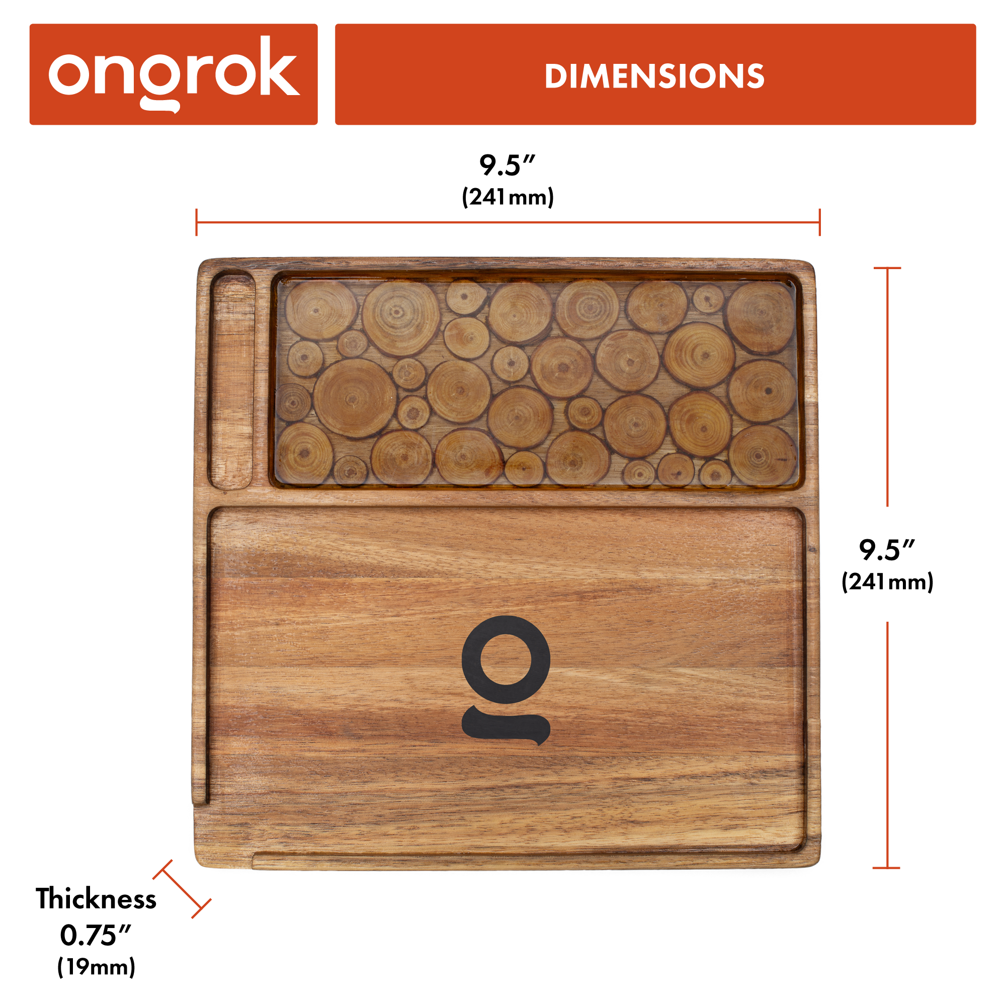 Ongrok Premium Natural Acacia Wood Tray | 9.5" x 9.5" - Discreet Smoker