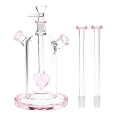 Date Night Heart Perc Dual Neck Glass Water Pipe - 7" / 14mm F - Discreet Smoker