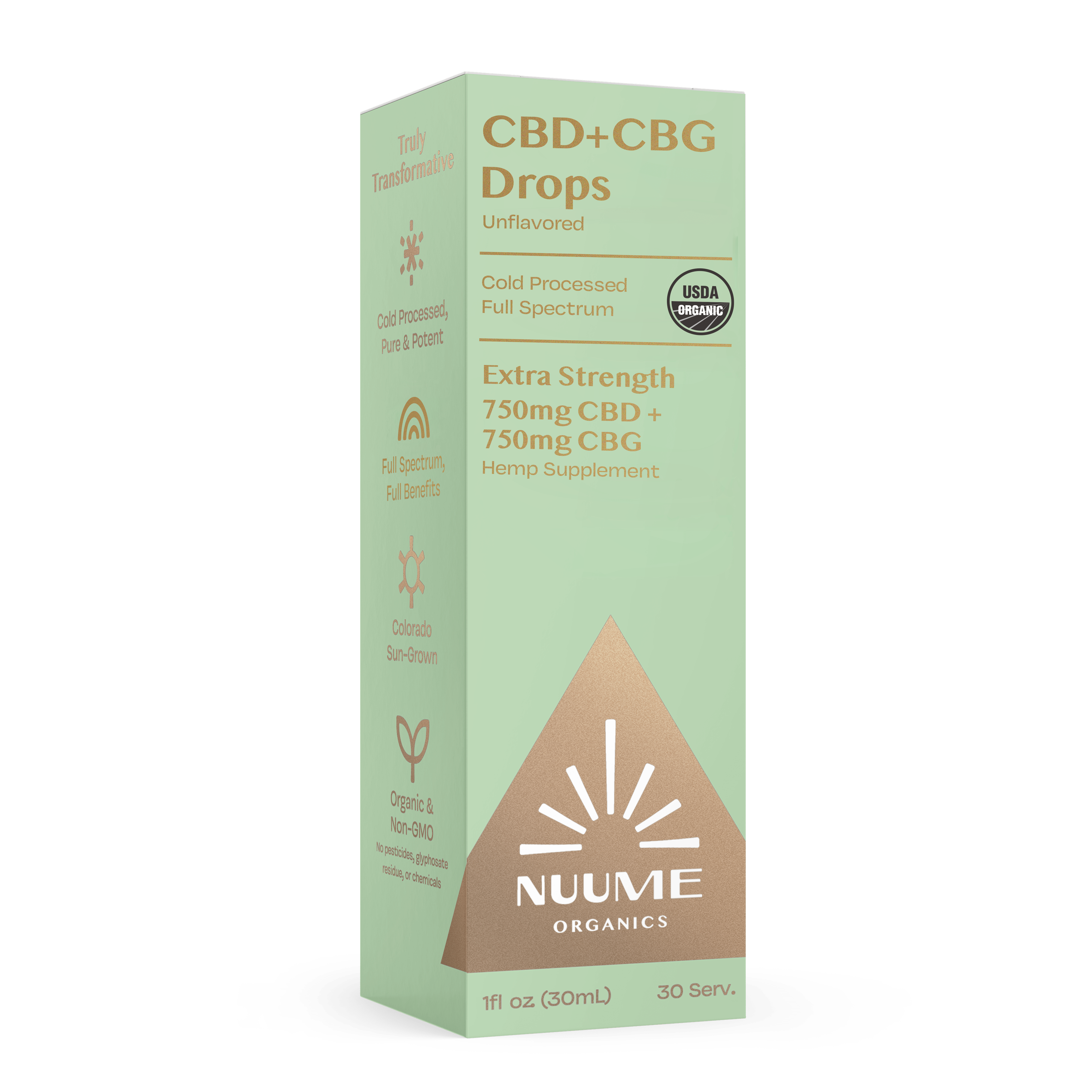 Organic CBG+CBD Drops Unflavored - Extra Strength 750mg+750mg - Discreet Smoker