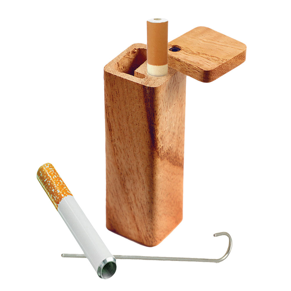 Solid Square Wood Dugout w/ Poker - Discreet Smoker