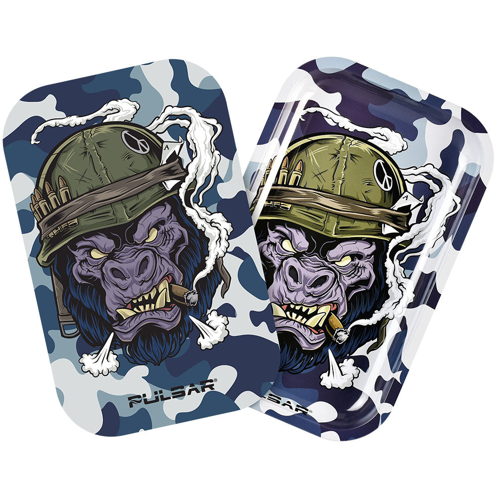 Pulsar Metal Rolling Tray w/ Lid - 11"x7" / Gorilla Warfare - Discreet Smoker