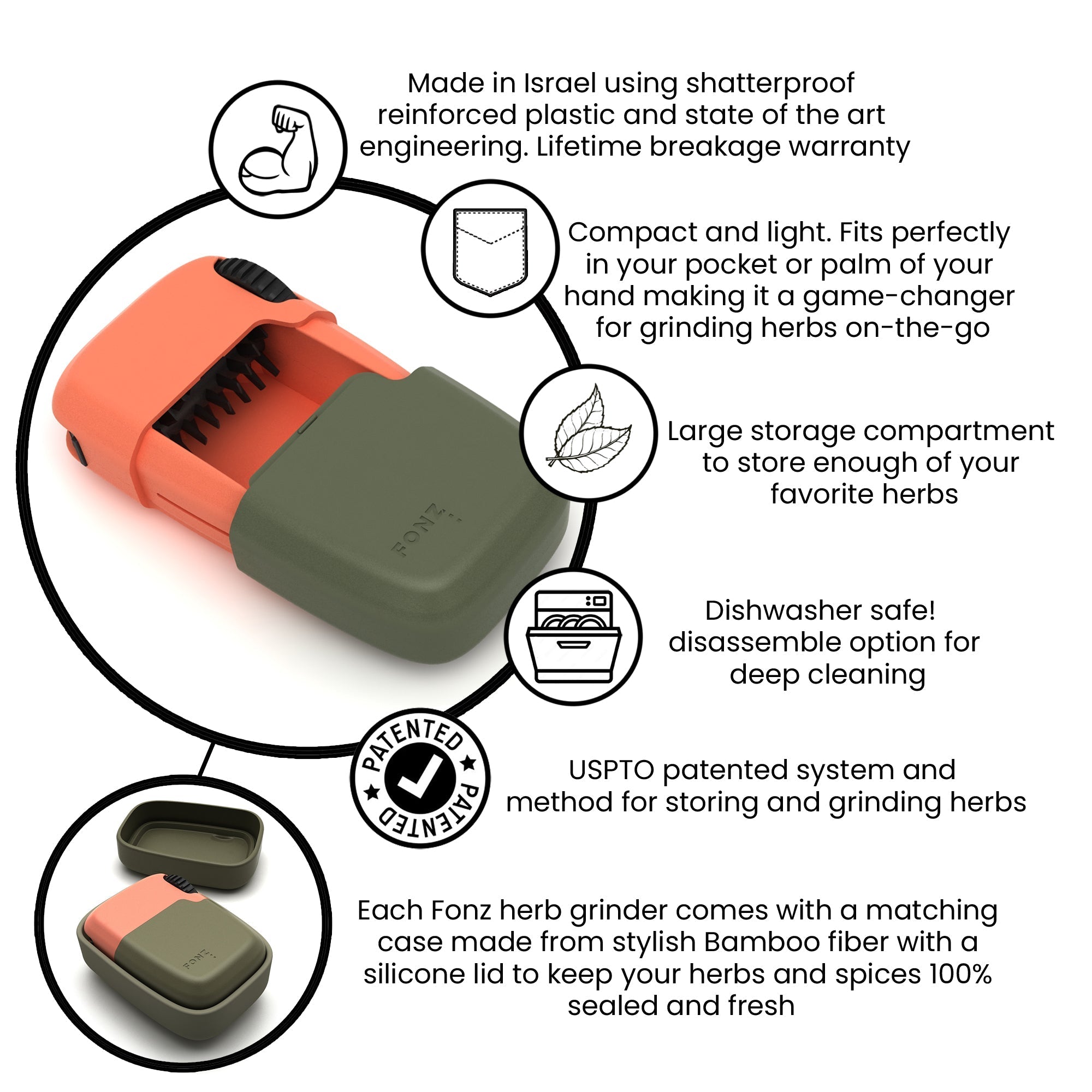 FONZ - Grinder & Storage Combo Mantis - Discreet Smoker