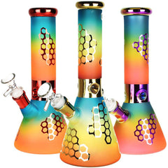 Rainbow Honeycomb Glass Water Pipe - 10" / 14mm F - Discreet Smoker