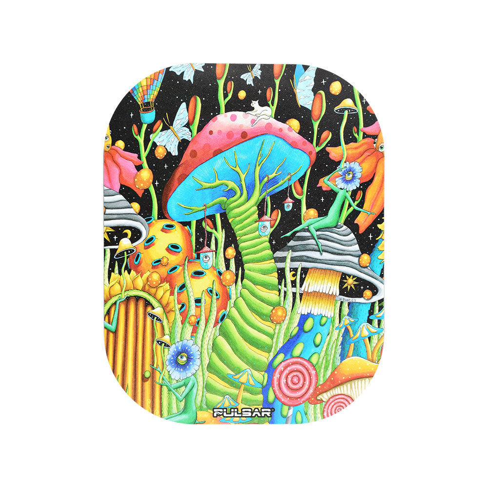 Pulsar Mini Metal Rolling Tray w/ Lid - Garden of Cosmic Delights / 7"x5.5" - Discreet Smoker