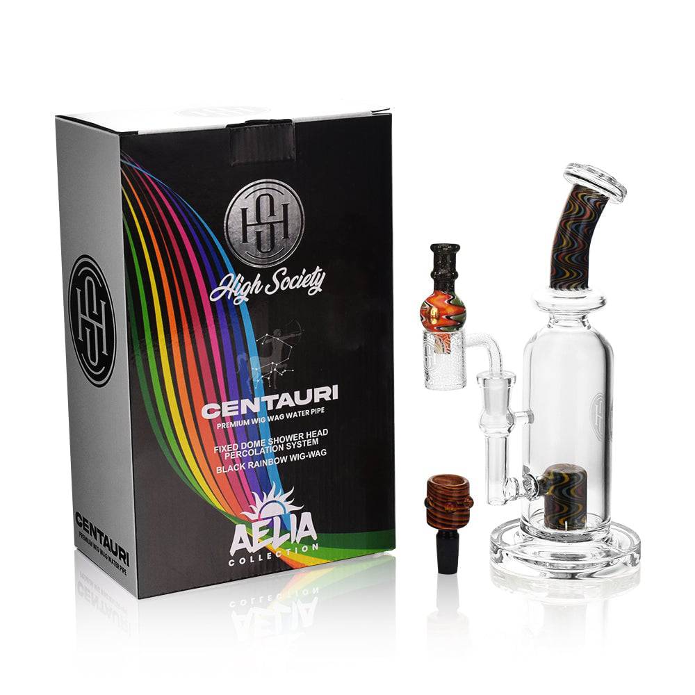 High Society | Centauri Premium Wig Wag Hybrid Pipe (Black Rainbow) - Discreet Smoker