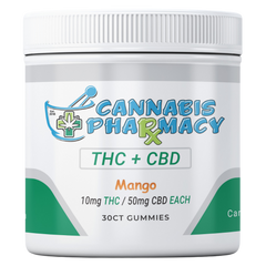 Cannabis Pharmacy THC Blend CBD Gummies | 50mg CBD + 10mg Delta 9 THC - Mango - 30ct