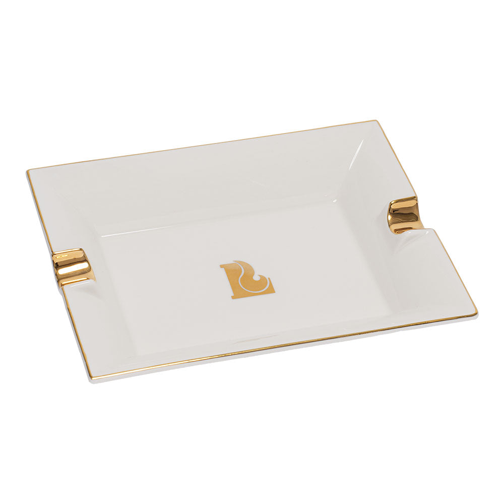 Lucienne Square Ceramic Cigar Ashtray - White and Gold / 8.75" - Discreet Smoker