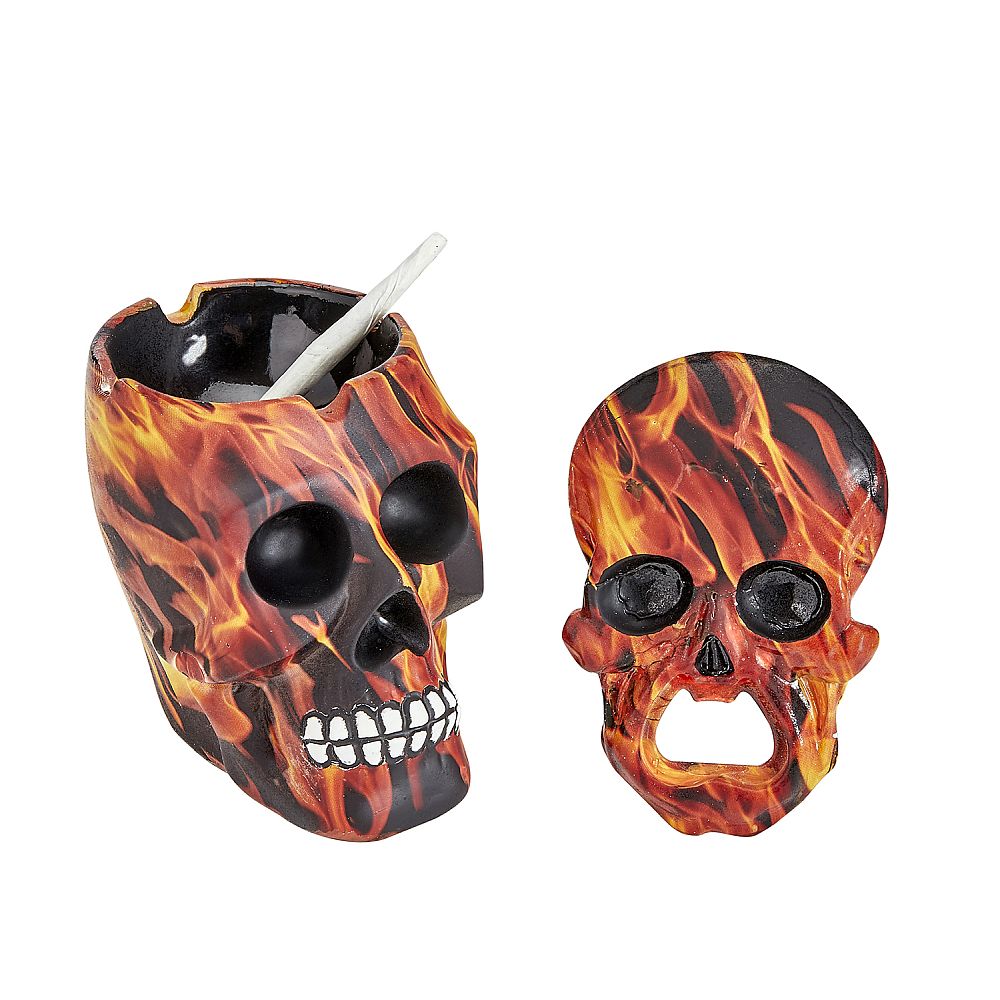 SKULL ASHTRAY AND OPENER SET - flame design - Discreet Smoker