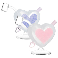 Heart Sparkles Glass Mini Rig - 4.5" / 10mm F / Colors Vary - Discreet Smoker