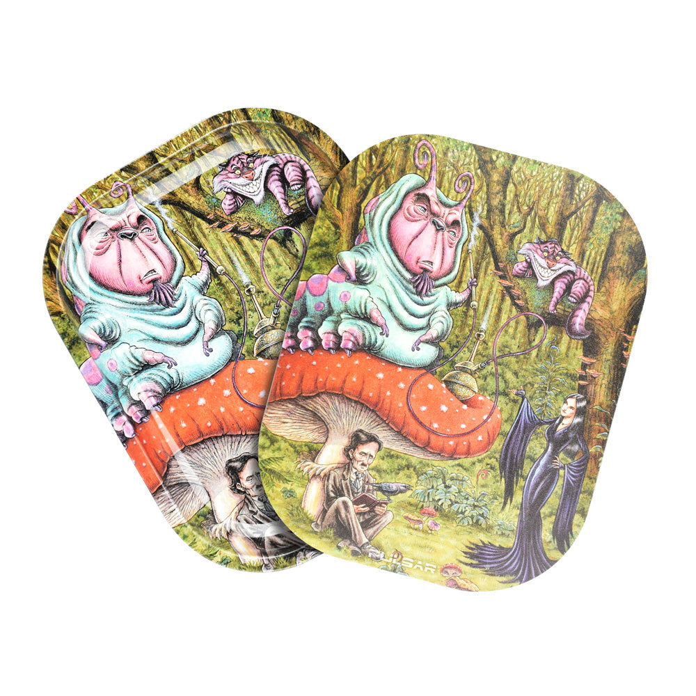 Pulsar Mini Metal Rolling Tray w/ Lid - Malice in Wonderland / 7"x5.5" - Discreet Smoker