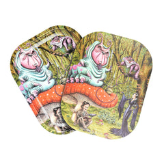 Pulsar Mini Metal Rolling Tray w/ Lid - Malice in Wonderland / 7"x5.5" - Discreet Smoker