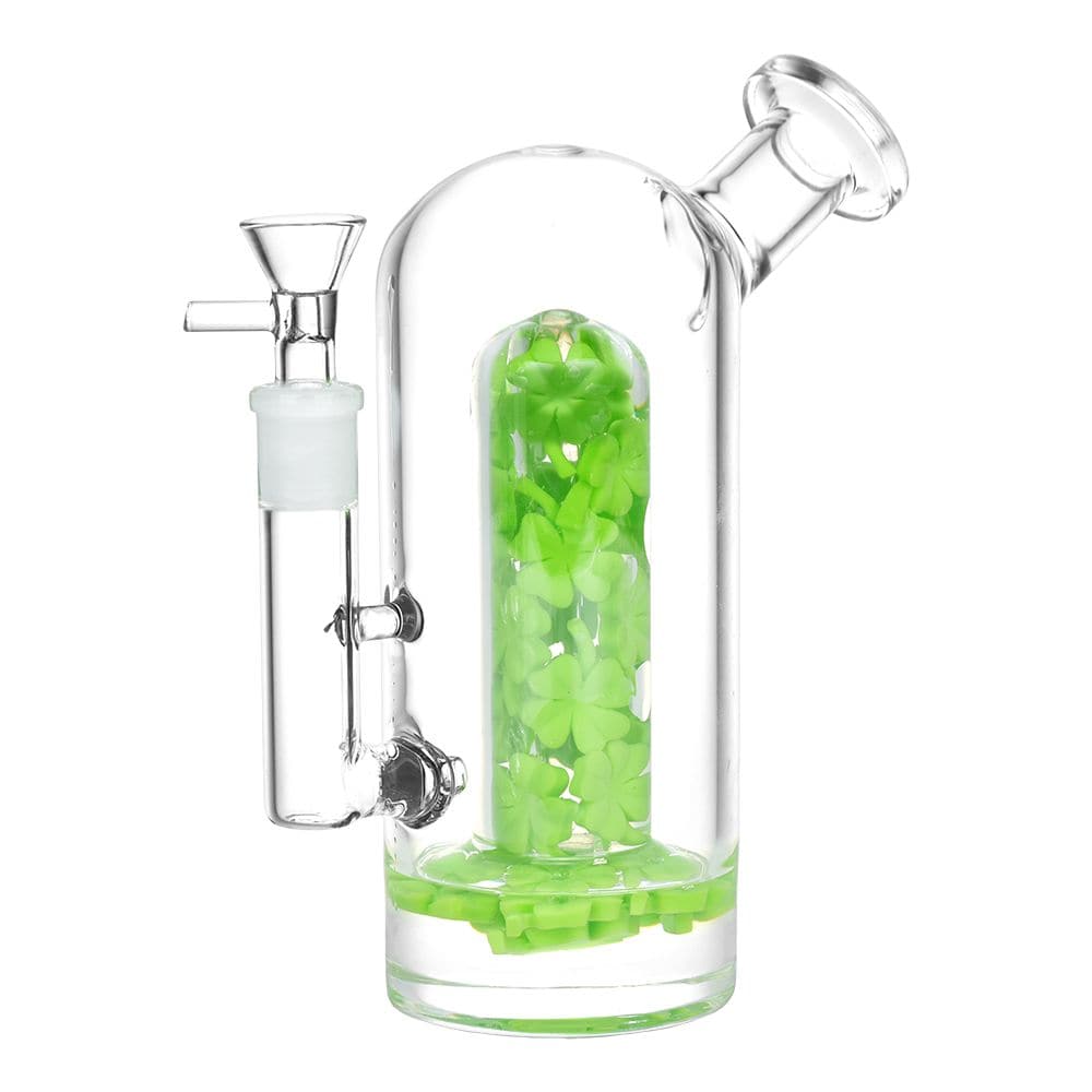 Lucky Clover Glass Water Pipe - 7.75" / 14mm F - Discreet Smoker