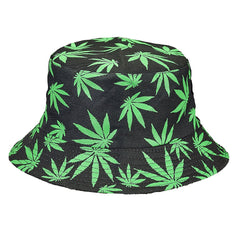 bucket hat - black hat with green leaves - Discreet Smoker