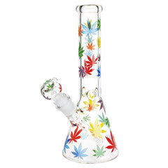 Rainbow Pride Leaf Beaker Glass Water Pipe - 10.25" / 14mm F - Discreet Smoker