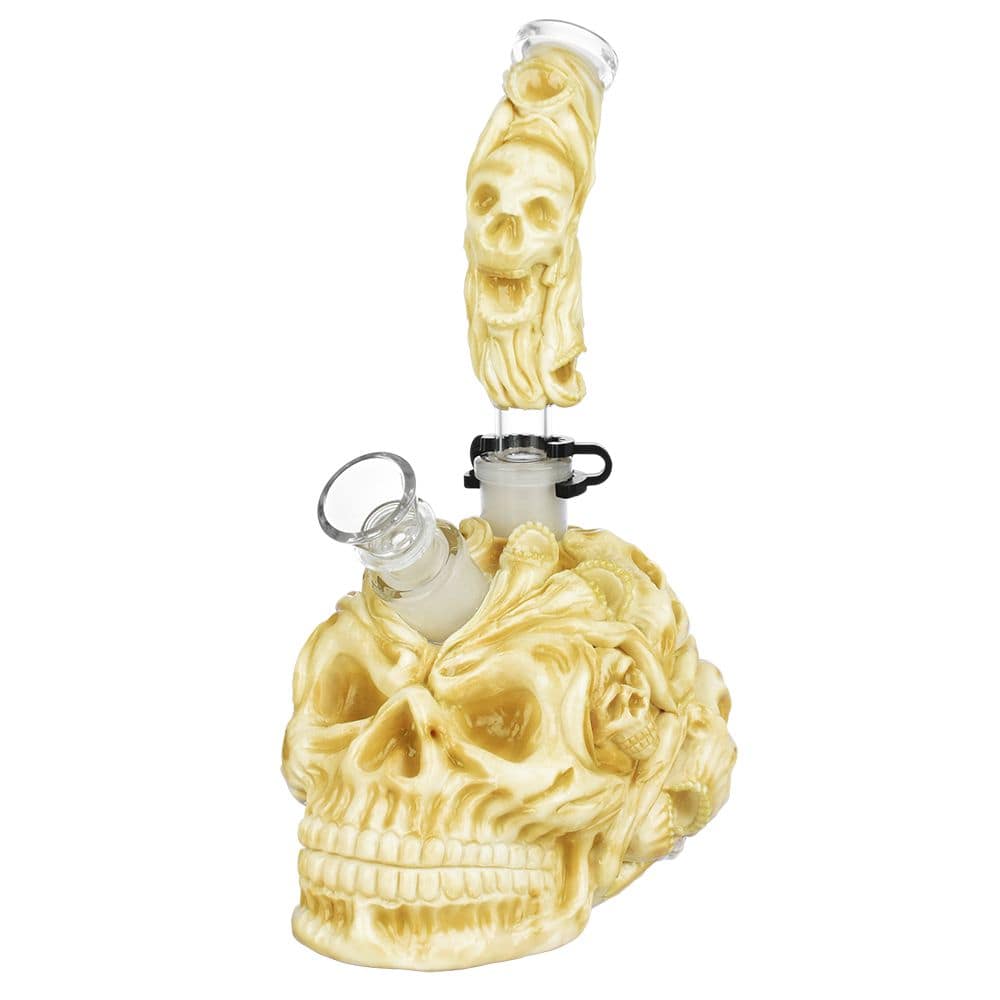 Skull Pile Sugar Skull Glass Water Pipe - 9.5" / 19mm F - Discreet Smoker