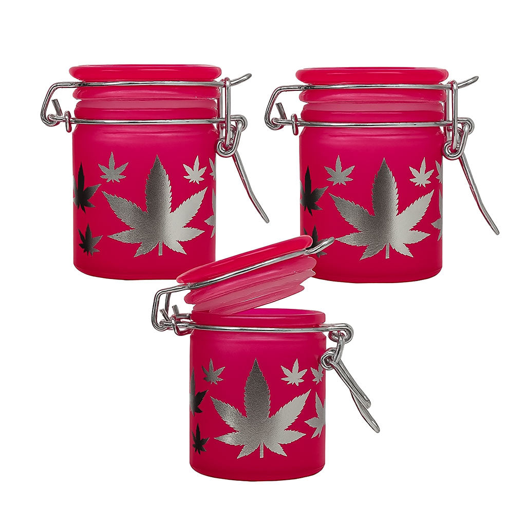 AIRTIGHT GLASS SILVER LEAVES STASH JAR WITH CLAMP LID - Discreet Smoker