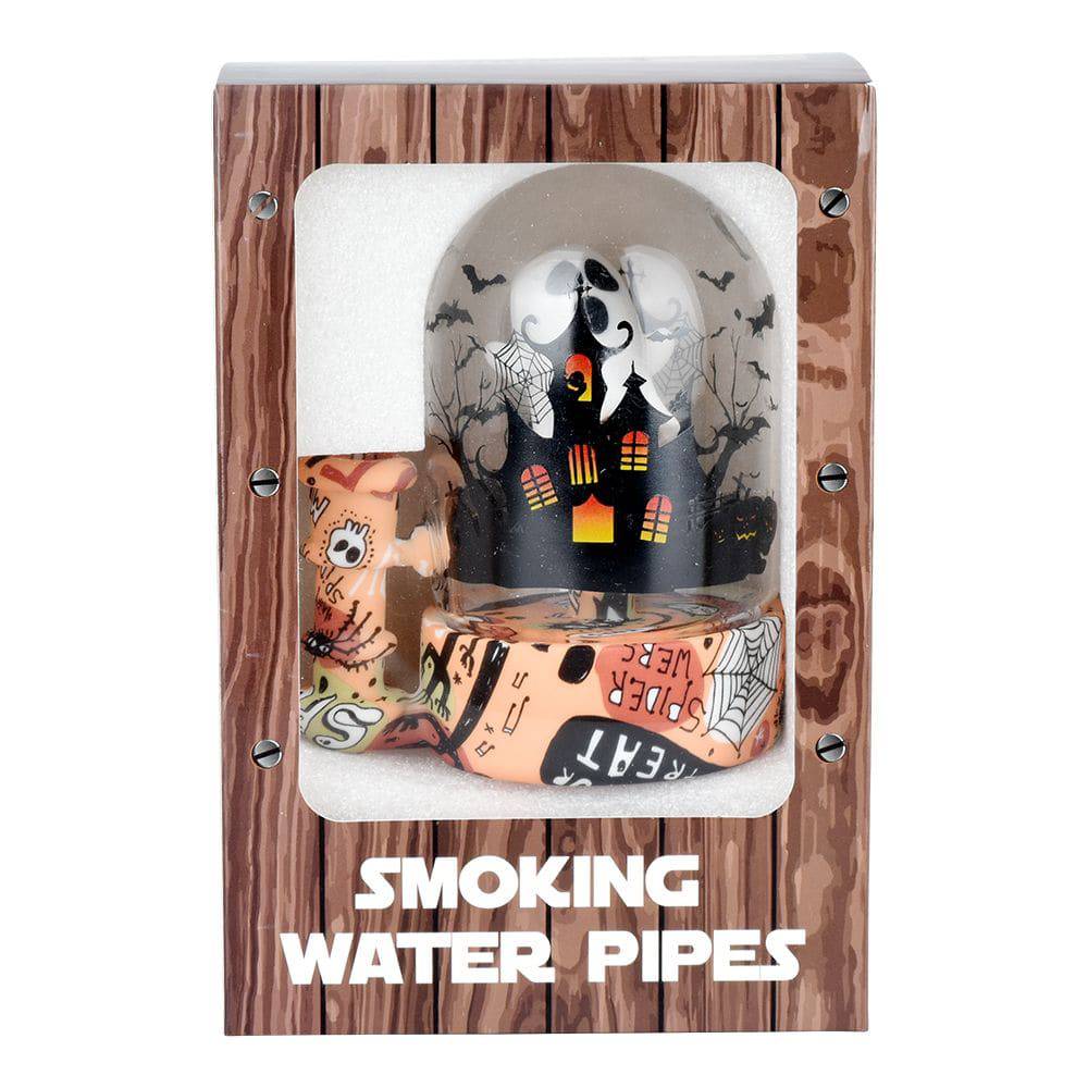 Haunted House Bell Jar Silicone & Glass Water Pipe - 4.5" / 14mm F / Designs Vary - Discreet Smoker