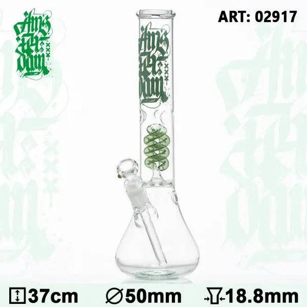 Amsterdam | 15" Green Glass Water Pipe w/ Coil Perc - Discreet Smoker