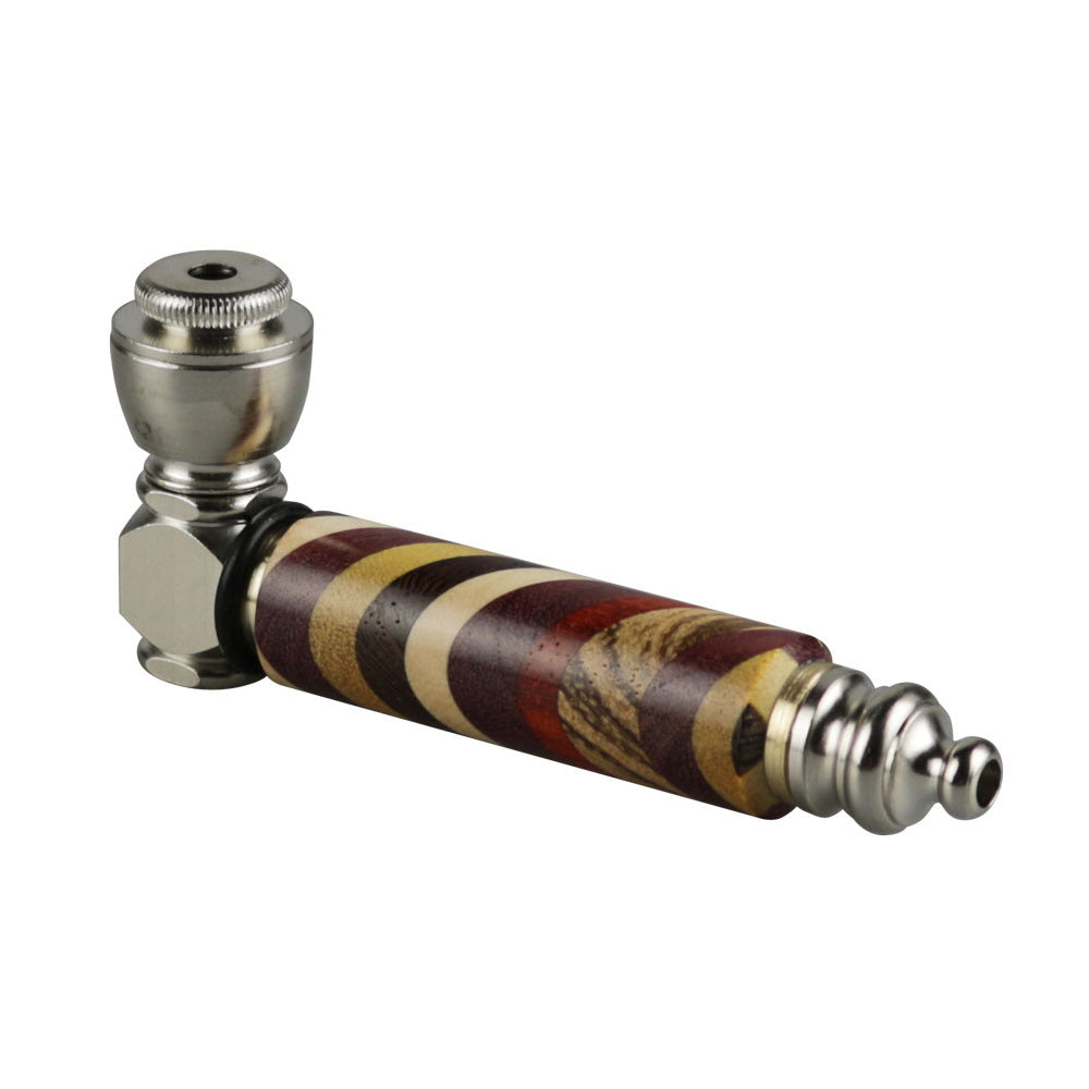 Rainbow Wood & Stainless Steel Hand Pipe - Discreet Smoker