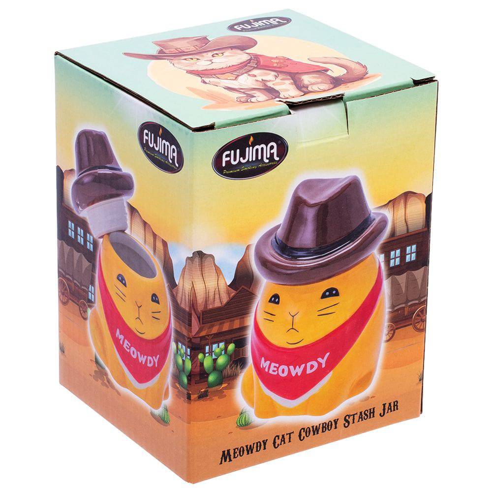 Fujima Meowdy Cat Cowboy Ceramic Stash Jar - 4.5" - Discreet Smoker