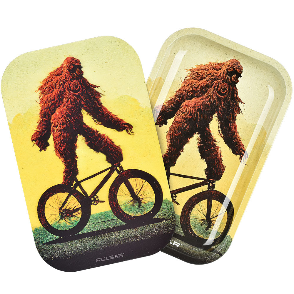 Pulsar Metal Rolling Tray w/ 3D Lid - 11"x7"/Bigfoot Stole My Bike - Discreet Smoker
