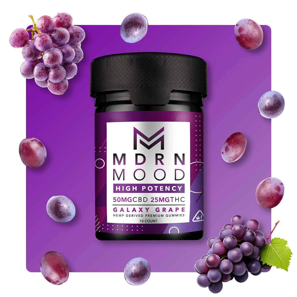 MDRN MOOD Galaxy Grape Gummies - 50mg CBD / 25mg THC (10ct) - Discreet Smoker