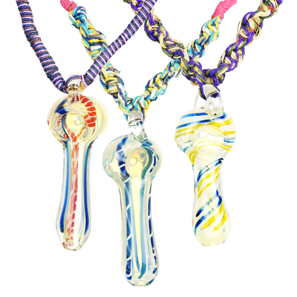 Glass Novelty Mushroom-Shaped Pipe Pendant on Hemp Necklace - Discreet Smoker