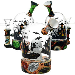 Haunted House Bell Jar Silicone & Glass Water Pipe - 4.5" / 14mm F / Designs Vary - Discreet Smoker
