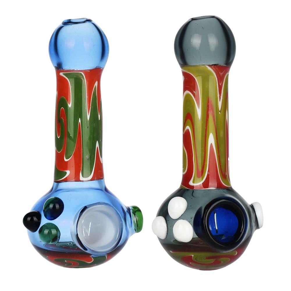 Unified Reality Wig Wag Glass Spoon Pipe - 4.75" / Colors Vary - Discreet Smoker