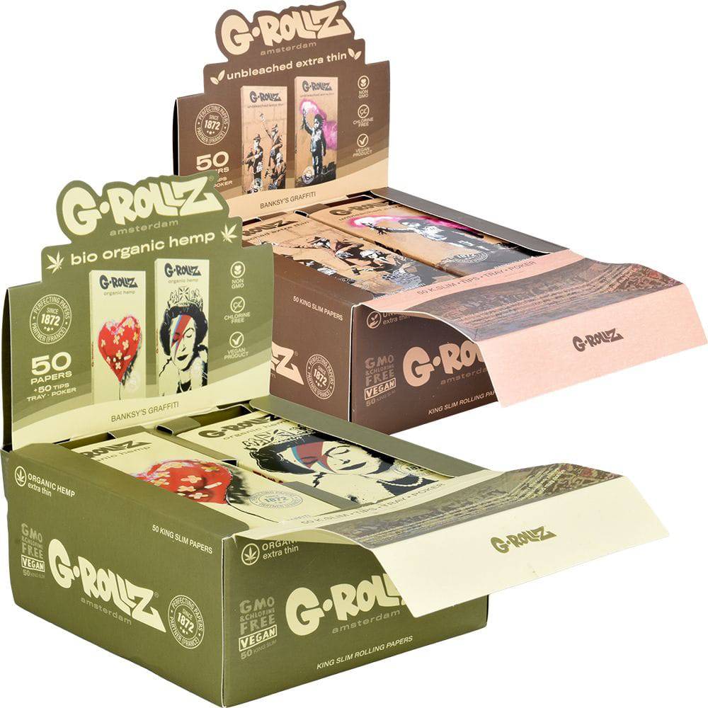 G-ROLLZ x Banksy's Graffiti Papers + Tips | 50pc | King Size | 16pk Display - Discreet Smoker