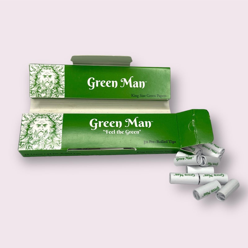 Green Man King Size Green Rice Papers with Pre-Rolled Tips - Discreet Smoker