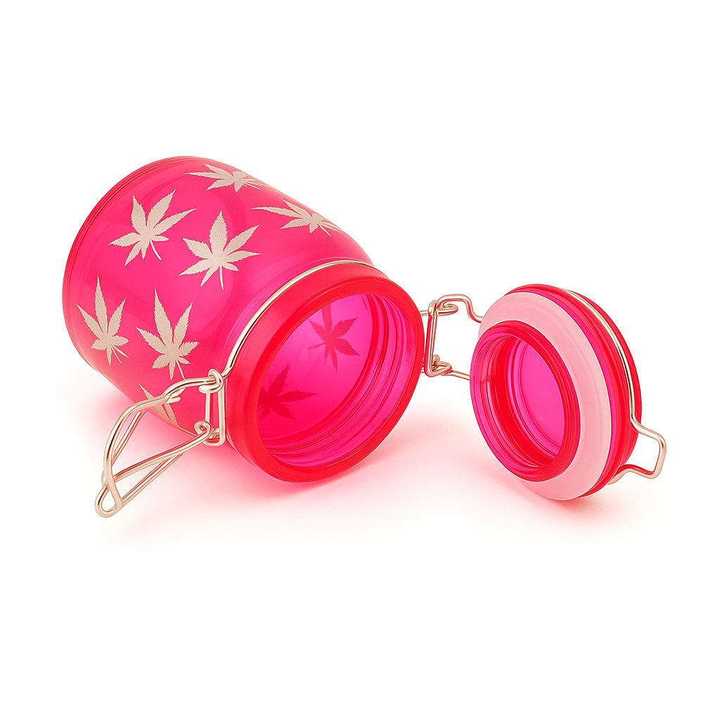 AIRTIGHT GLASS SILVER LEAVES STASH JAR WITH CLAMP LID - Discreet Smoker