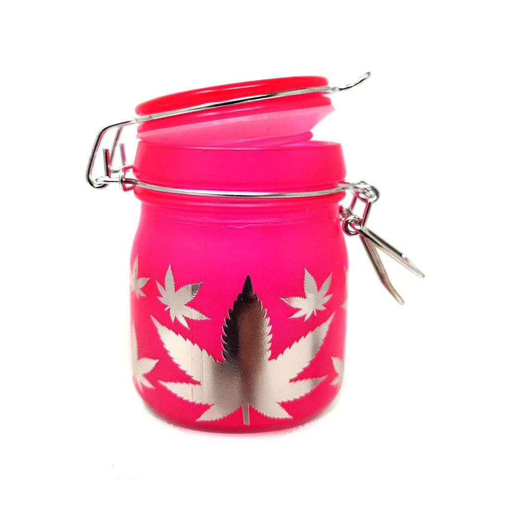 AIRTIGHT GLASS SILVER LEAVES STASH JAR WITH CLAMP LID - Discreet Smoker