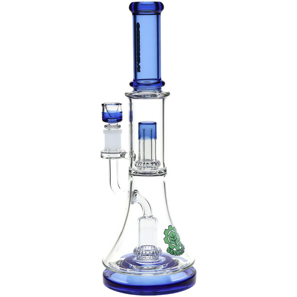 SeshGear Double Showerhead Perc Glass Water Pipe - 13" / 14mm F - Discreet Smoker