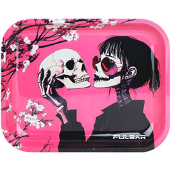 Pulsar Design Series Large Metal Rolling Tray - Sakura Skulls / 13"x11" - Discreet Smoker