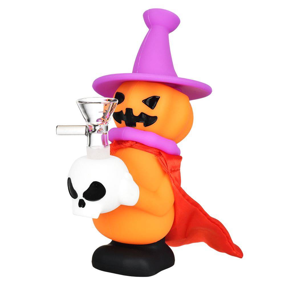 Pumpkin Witch Silicone Water Pipe - 6.5" / 14mm F - Discreet Smoker