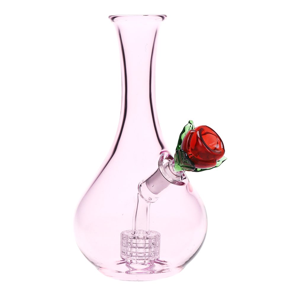 Rose in Vase Glass Water Pipe - 7" / 14mm F - Discreet Smoker