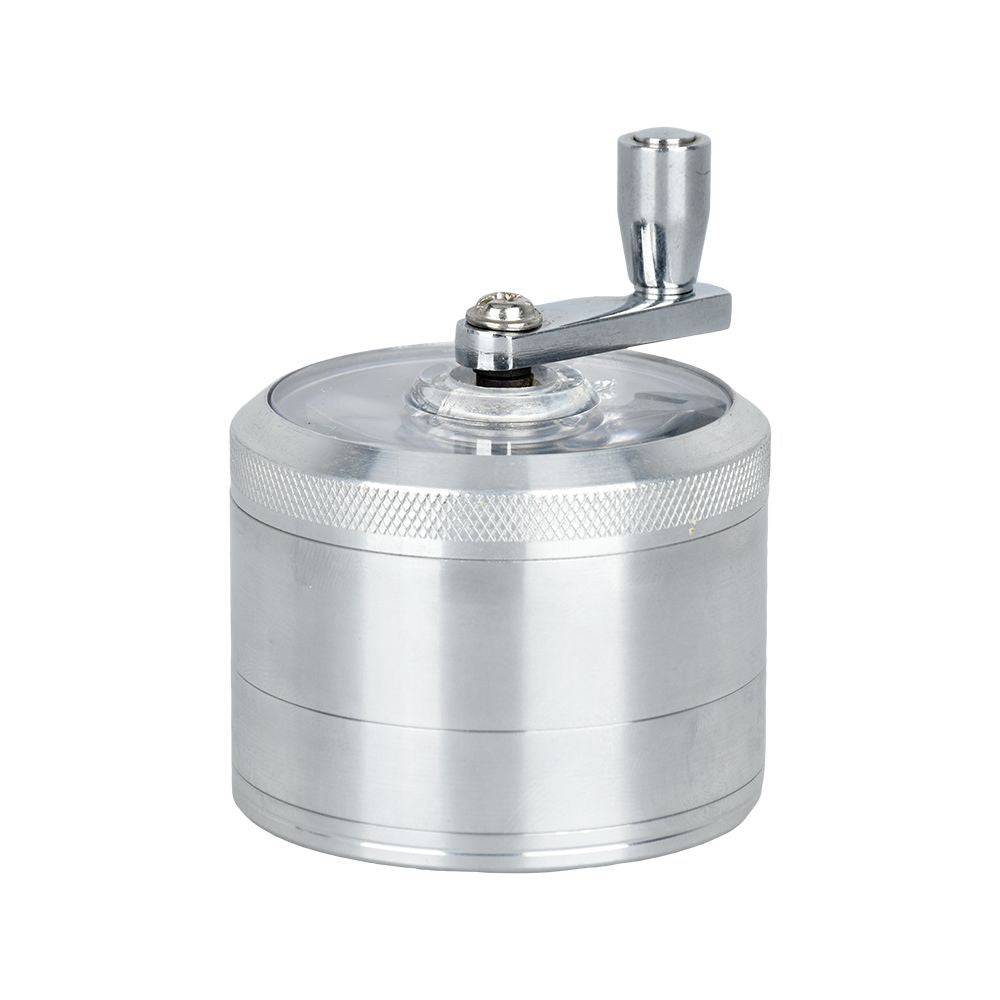 Piranha RETRO Clear Crank Top Aluminum Grinder | 4pc | 2.5" - Discreet Smoker